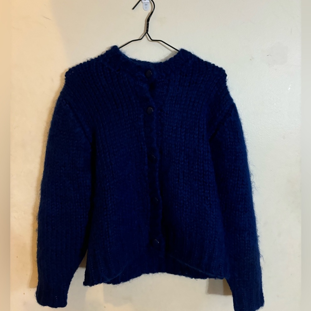 Comme des Garcons Deep Navy Blue Chunky Knit Cardigan